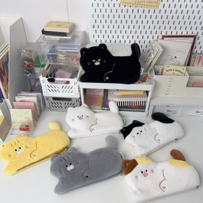 Cute cat pencil case student plush stationery box