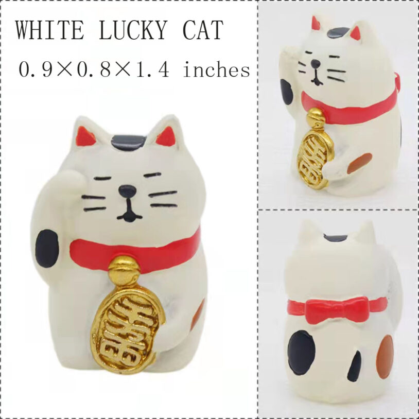 Miniature-white-lucky-cat attraction of wealth.